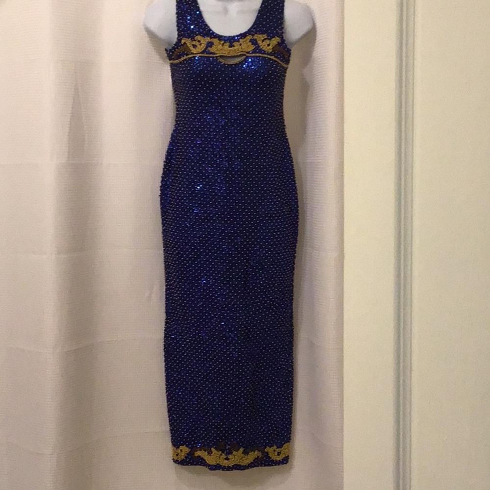 Evening Gown women’s size 10 Blue/Gold beaded